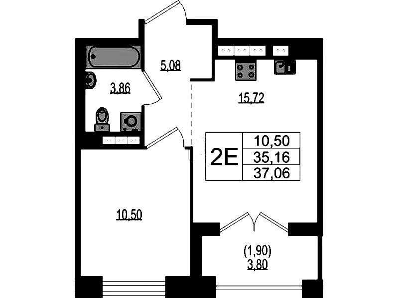 1-комнатная квартира 37.06 м², 4/4 эт., ЖК «Ranta Residence»